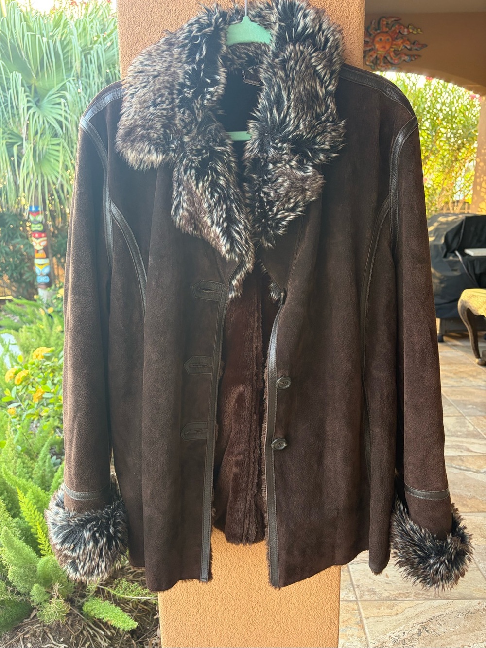 Vintage Penny Lane Y2K Genuine Brown Suede Leather Jacket Fur Slimming SZ XL - Picture 8 of 9